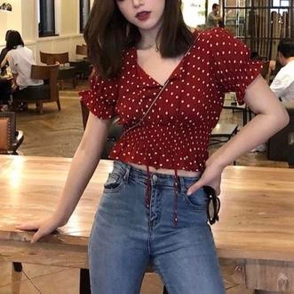 Yesstyle red Polka dot top - Picture 2 of 3